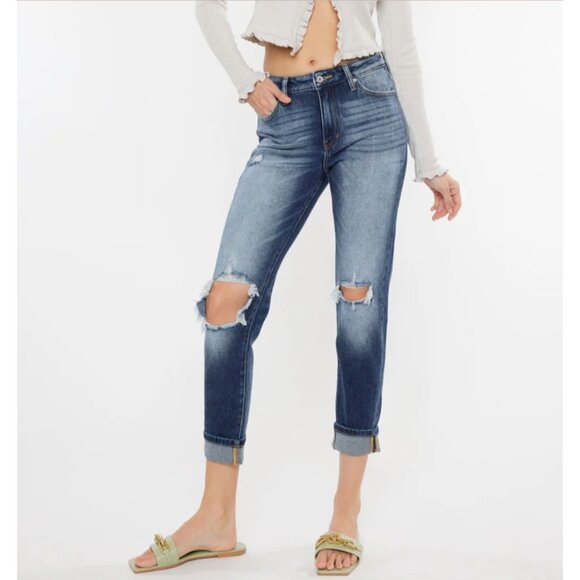 KANCAN JEANS MILAN HIGH RISE MOM SIZE 5/26 DISTRESSED KC9197D RELAXED FIT NWT - Picture 3 of 14